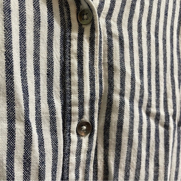 Splendid Linen Blend Gray/ Cream Striped Nautical Button Down Tank Blouse Medium - Picture 4 of 9